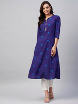 Blue geometric printed A-line kurta