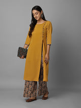 Solid Mustard A-Line Kurta Palazzo Set