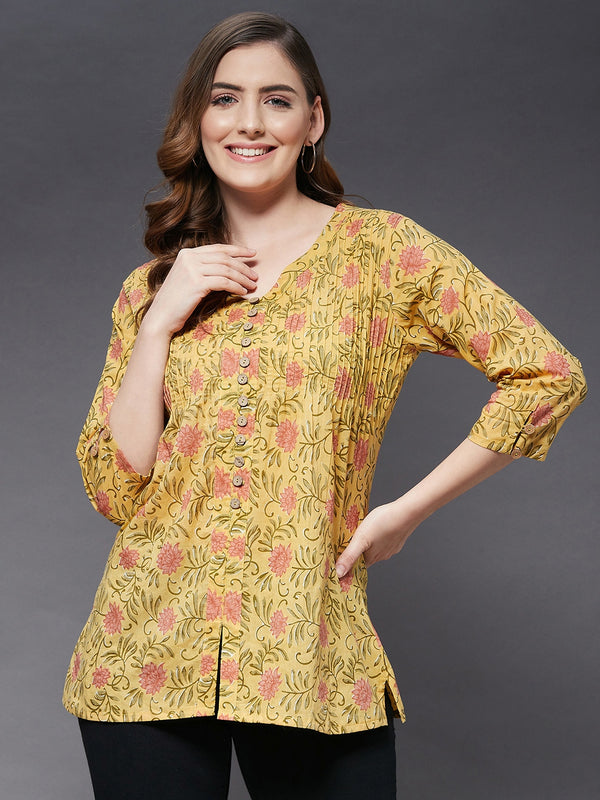 Pin Tucks With V-Neck Kurti