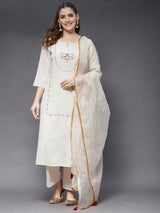 Embroidered Kurta With Pant And Dupatta