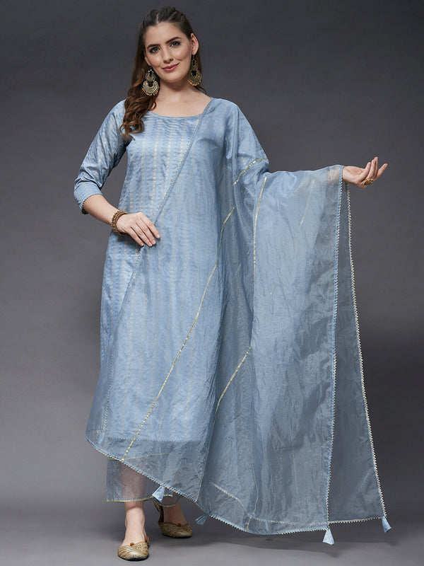 Self Work Kurta With Pant And Dupatta