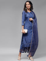 Straight kurta with embroidered trouser and dupatta