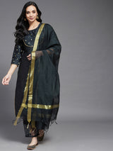 Solid Black Gold Printed Side Slit Straight Kurta Palazzo And Dupatta Set