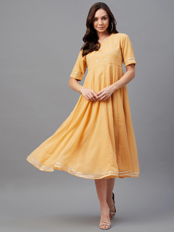 Yellow Embroidered A-Line Dress