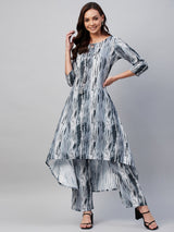 Grey And Black Shibori Hi-Low A-Line Kurta Palazzo Set