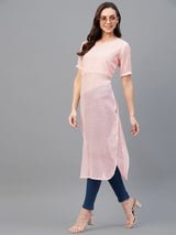 Pink Dobby Side Slit Straight Kurta