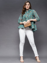 Peplum Style Top With Elasticated 3/4 Sleeve