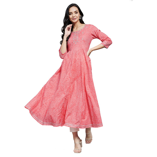 Pink Ethnic Printed Embroidered Anarkali Kurta