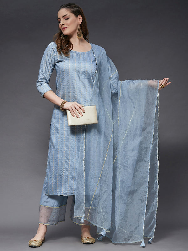 Self Work Kurta With Pant And Dupatta