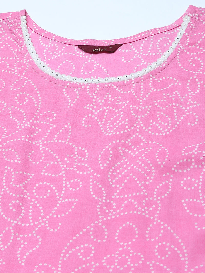 Pink And White Ethnic Printed Anarkali Kurta