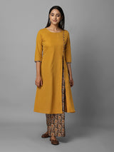 Solid Mustard A-Line Kurta Palazzo Set