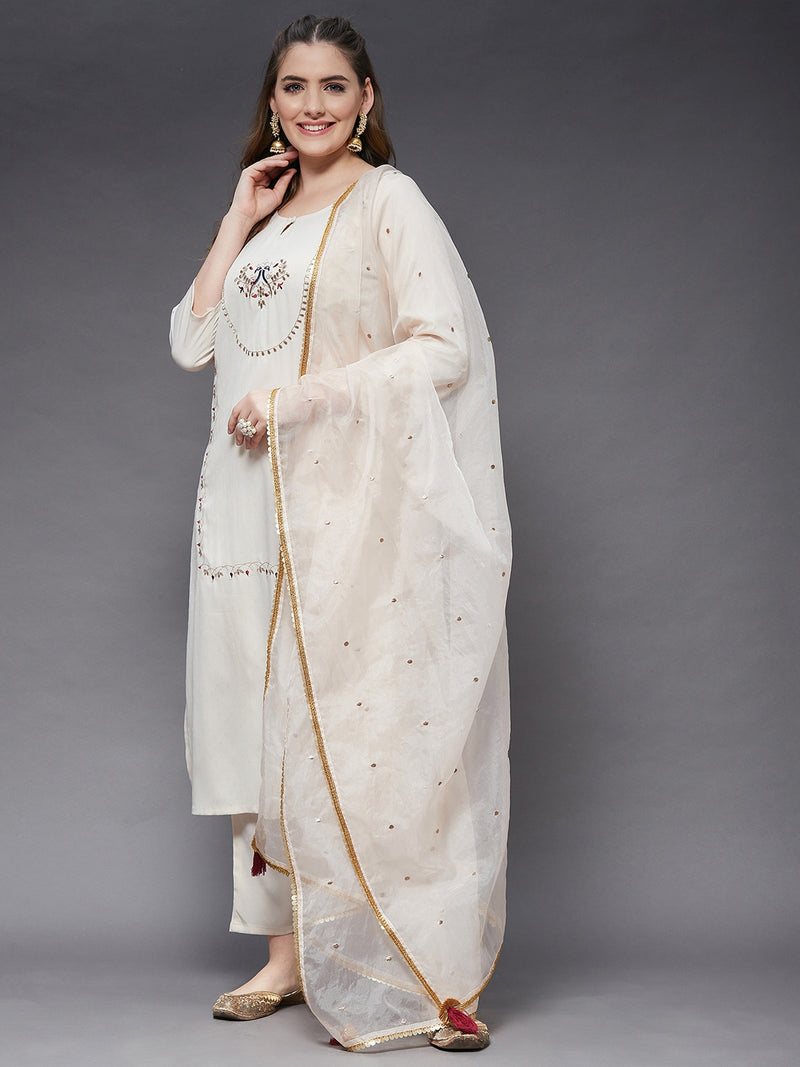 Embroidered Kurta With Pant And Dupatta