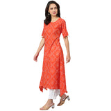 Orange And White Bandhani Printed A-Line Kurta