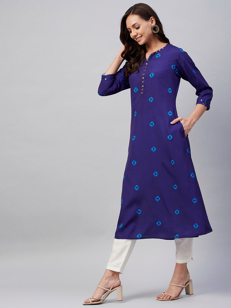 Blue geometric printed A-line kurta