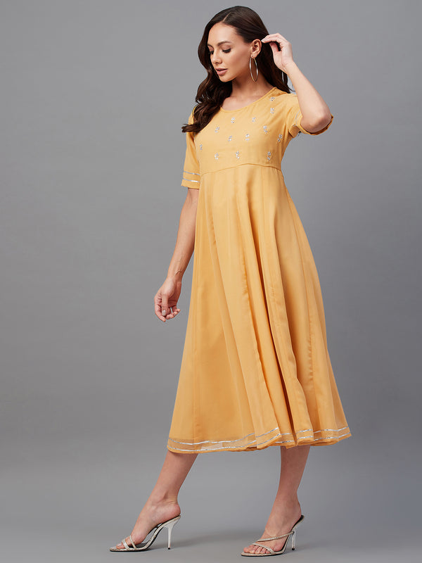 Yellow Embroidered A-Line Dress