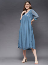 Long V-Neck Dress With Thread Embroidery With Nice Bust Cut