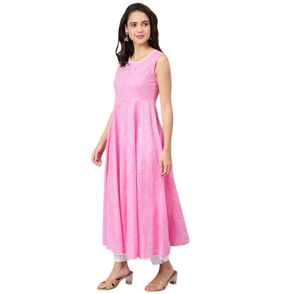 Pink And White Ethnic Printed Anarkali Kurta