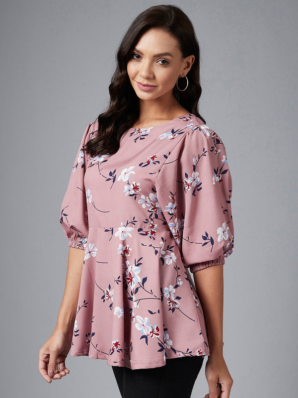 Mauve Floral Printed A-Line Top