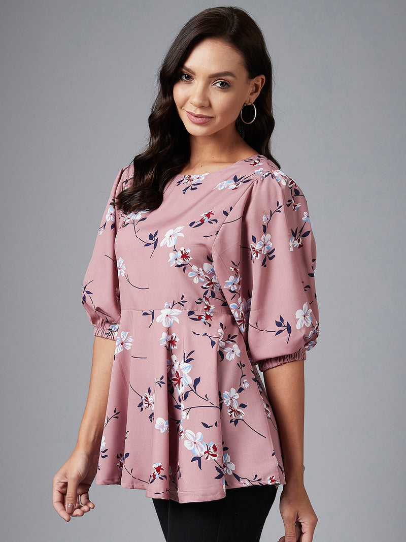 Mauve Floral Printed A-Line Top