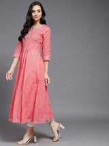 Pink Ethnic Printed Embroidered Anarkali Kurta