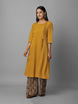 Solid Mustard A-Line Kurta Palazzo Set