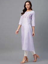 Lavender Solid Embroidered A-Line Kurta