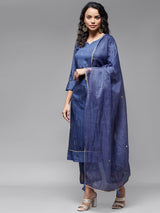 Straight kurta with embroidered trouser and dupatta