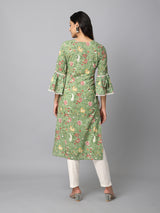 Green Floral Side Slit Straight Kurta