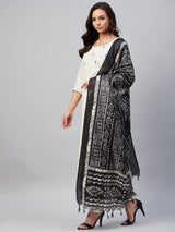 White Embroidered Side Slit Kurta Palazzo And Dupatta Set