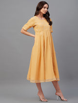 Yellow Embroidered A-Line Dress