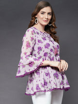 Peplum Top With 2 Layer Ruffled Sleeve