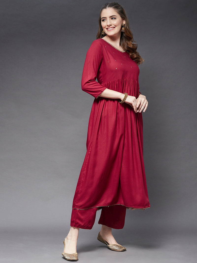 Zari Embroidery Kurta With Plazzo