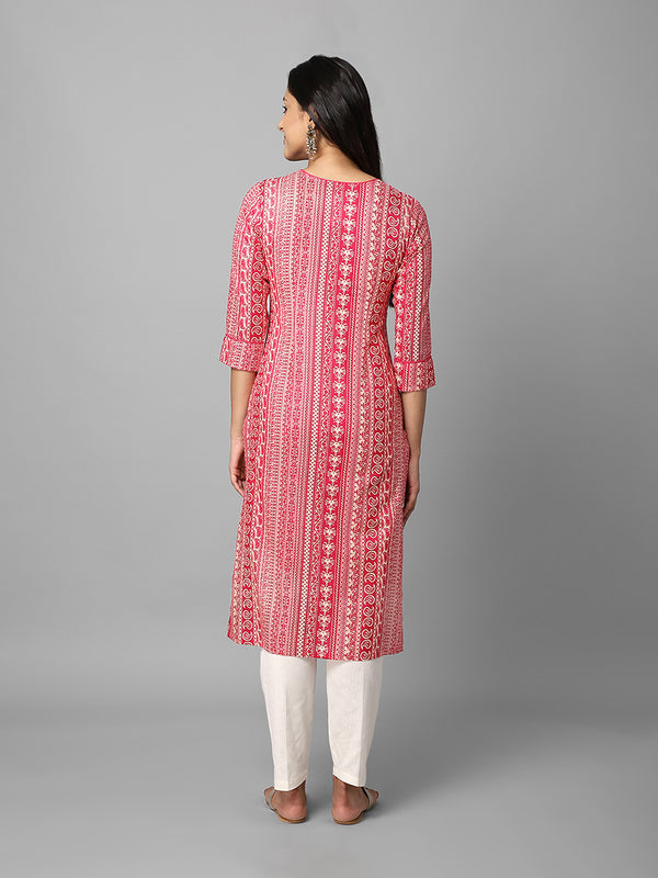 Pink And Cream Abstract Printed Side Slit Straight Kurta