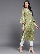 Green Floral Side Slit Straight Kurta