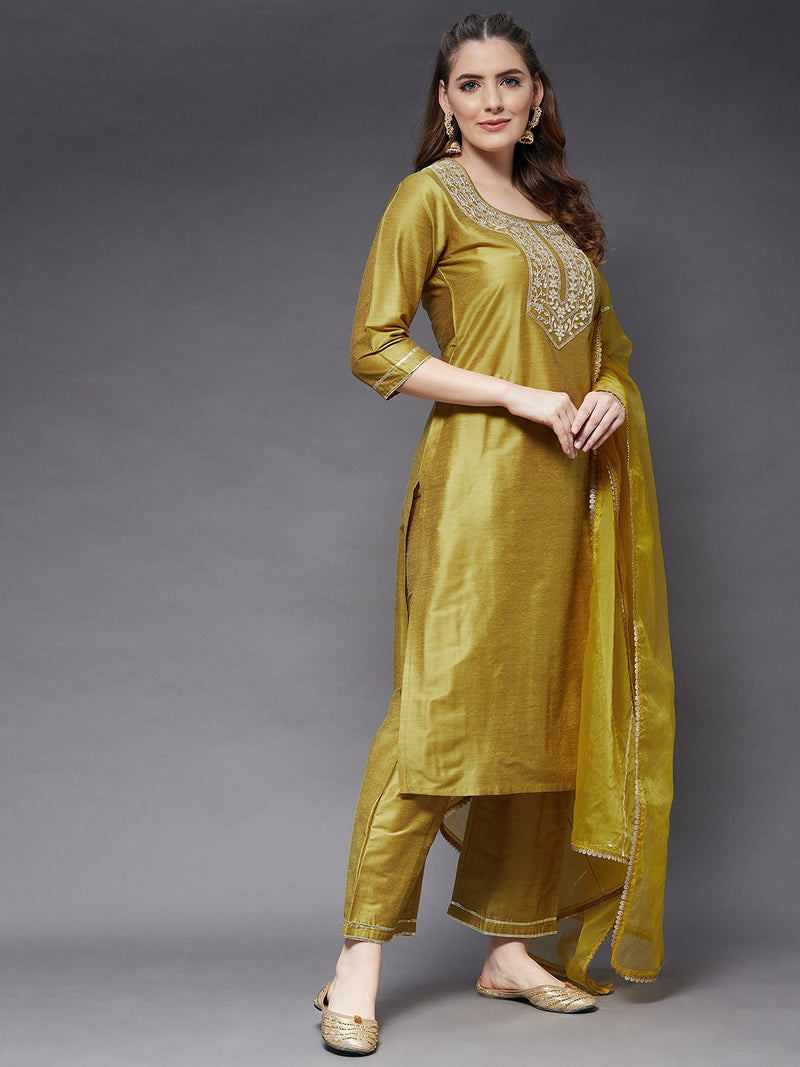 Gota Patti Embroidered Kurta With Pant And Duppata