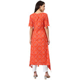 Orange And White Bandhani Printed A-Line Kurta