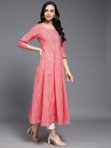 Pink Ethnic Printed Embroidered Anarkali Kurta