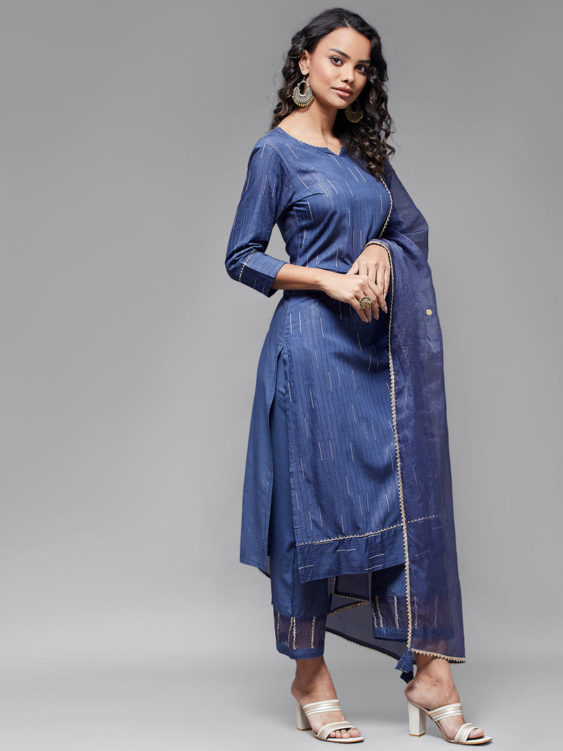 Straight kurta with embroidered trouser and dupatta