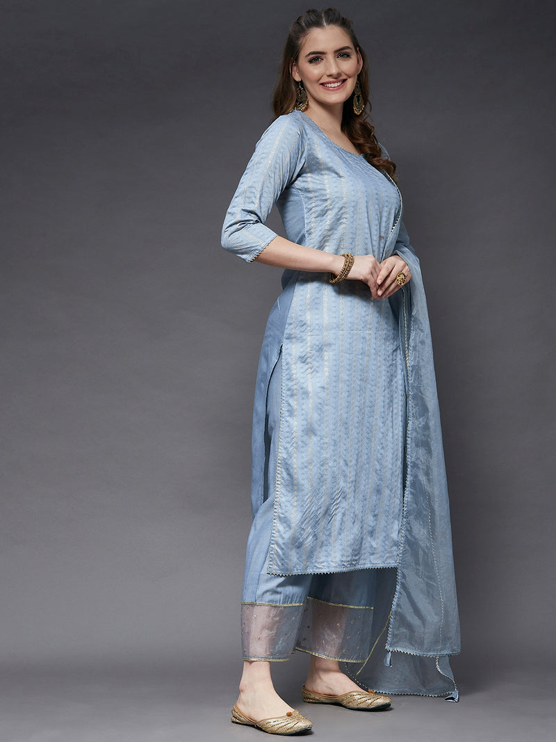 Self Work Kurta With Pant And Dupatta