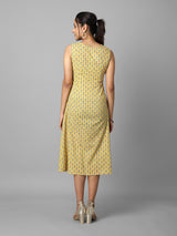 Yellow Ethnic Printed Button Down A-Line Dress