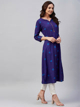 Blue geometric printed A-line kurta