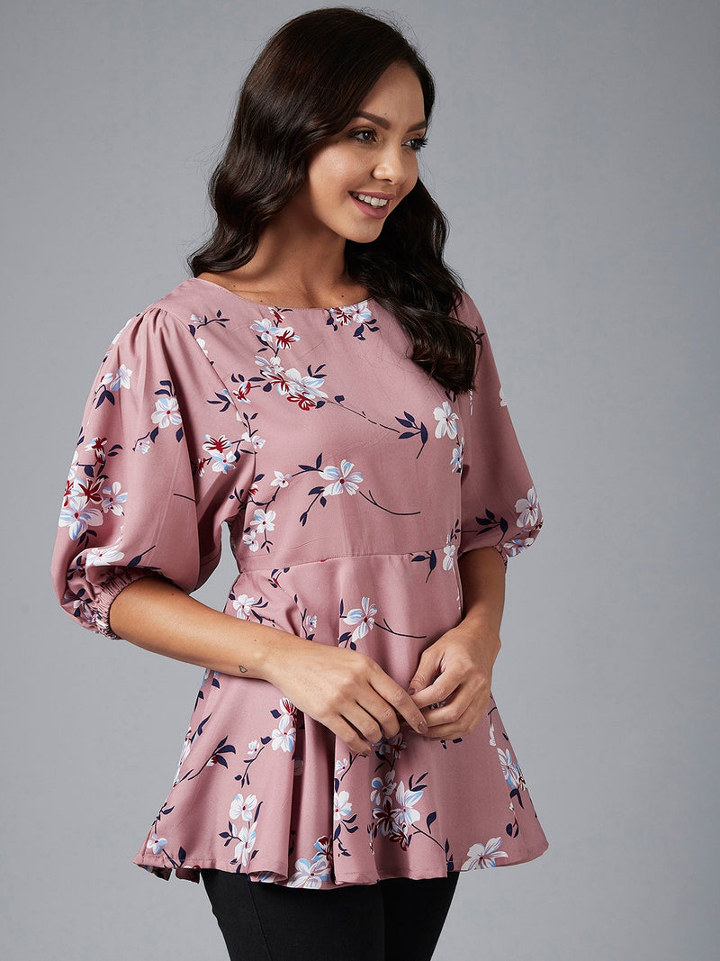 Mauve Floral Printed A-Line Top