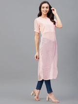 Pink Dobby Side Slit Straight Kurta