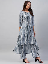 Grey And Black Shibori Hi-Low A-Line Kurta Palazzo Set