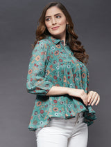 Peplum Style Top With Elasticated 3/4 Sleeve