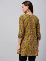 Olive Ethnic Printed Side Slit Straight Kurti