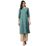 Green Ethnic Printed Side Slit Straight Kurta