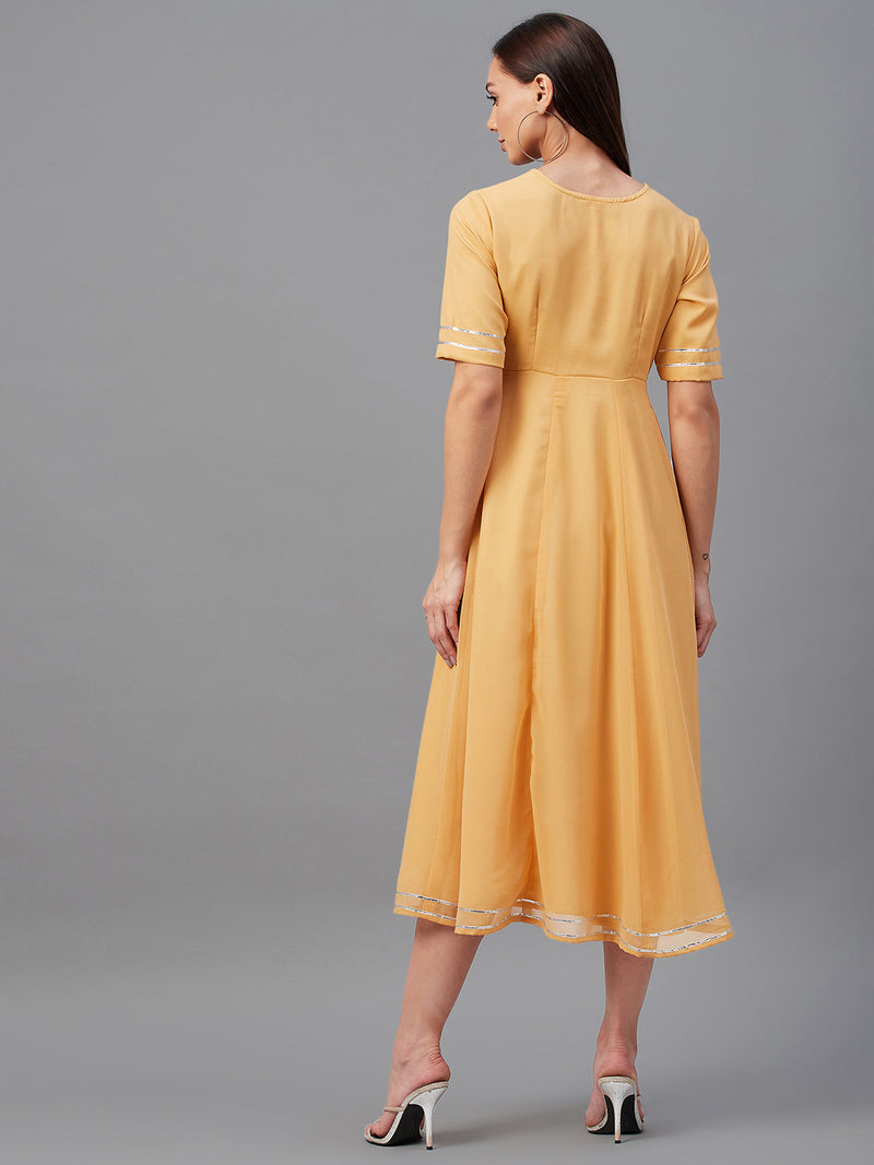 Yellow Embroidered A-Line Dress