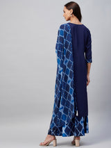 Blue And White Geometric Printed Side Slit Straight Kurta Palazzo And Dupatta Set