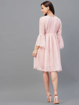 Pink Dobby Gathered A-Line Dress